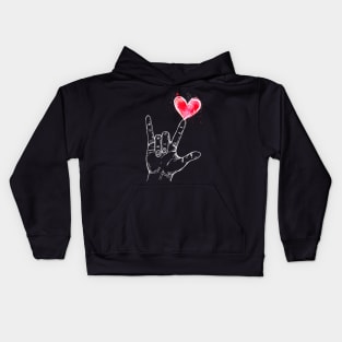 ASL I Love You Hand Sign Language Heart Valentines Day Kids Hoodie